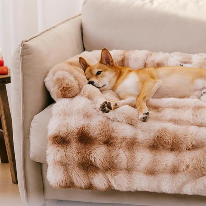 Dream Cloud Pet Sofa Bed for Dogs Cats, 2026 Washable Removable Calming Fluffy Plush Mat for Furniture Protector, Long Fur Non-Slip, for Small/Medium/Large Home Pets (Coffee, XL: 47.2 * 37.4IN)