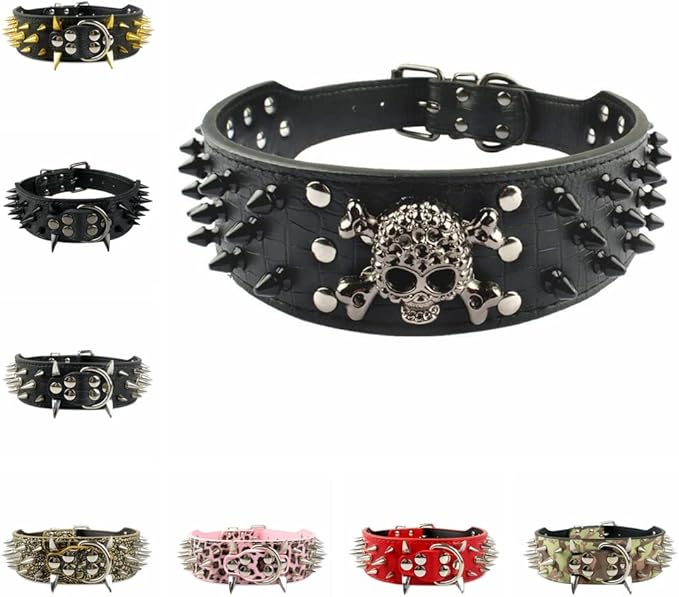 Serijoars Spiked Studded Dog Collar, PU Leather Dog Collar, Adjustable Pet Collars for Medium or Large Breed Pet (XL, Leopard5)