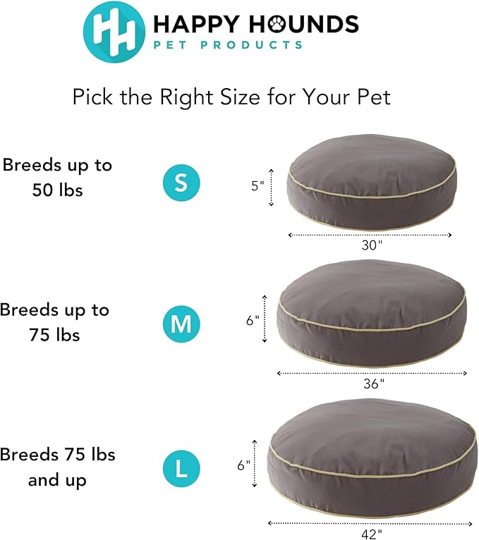 Happy Hounds Scout Round Reversible Pillow Dog Bed, Small (30" x 30"), Fog
