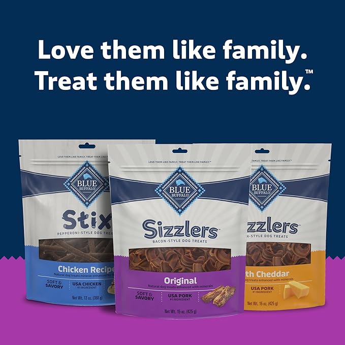 Blue Buffalo Sizzlers Bacon-Style Dog Treats with Real USA Pork, Original Flavor, 15-oz Bag