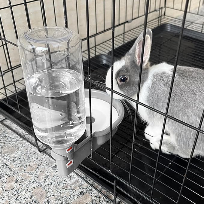 VANNON 16oz Pet Water Bottle, Gravity Dog Water Bowl Dispenser for Cage, Anti-Overflow Water Dispenser for Small Dogs, Cats, Rabbits and Other Small Animals, BPA Free, Grey