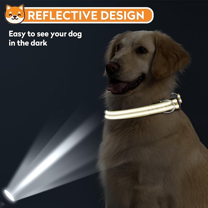 Reflective Dog Collar, Adjustable Soft Neoprene Padded Nylon Pet Collars with Buckle for Small Dogs, Khaki,S