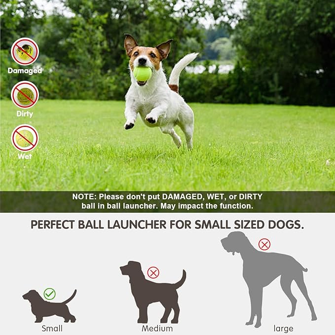 Automatic Dog Ball Launcher, Dog Ball Thrower Machine with 10-30Ft 3 Launching Distance, Interactive Toys for Small Dogs Indoor & Outdoor with 15 Mini Tennis Balls (2 inch) -Blue