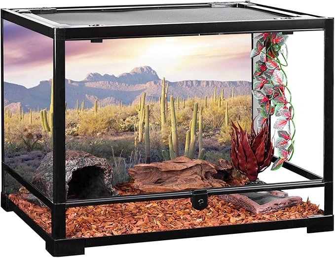AWERT Reptile Habitat Background Blue Sky Oasis Mountain Cactus Sun and Desert Terrarium Background 36x24 inches