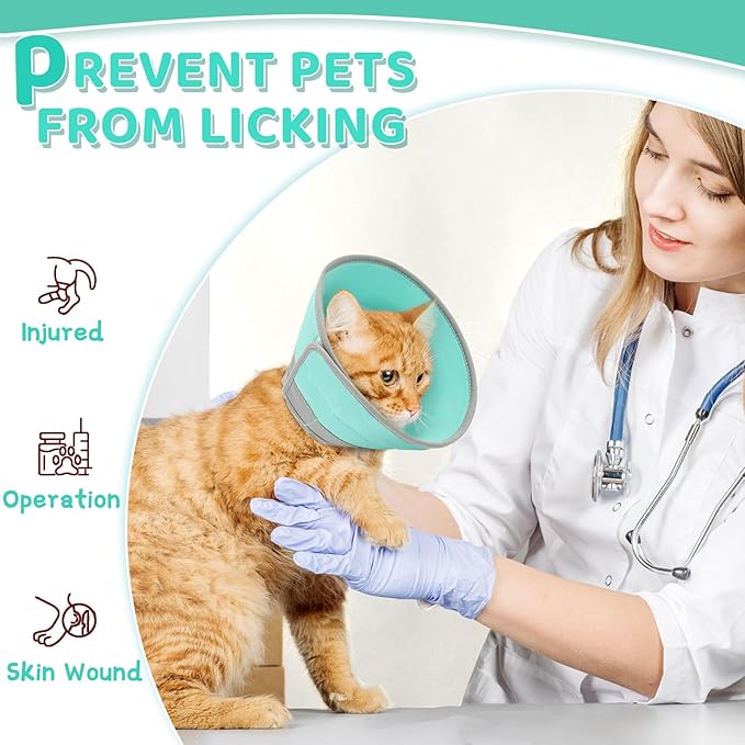 Cat Cone Collar Soft to Stop Licking, Adjustable, Foldable Lightweight Kitten Cones After Surgery Recovery for Cats & Kittens, Cat Cone Alternative (Solid Green, L)