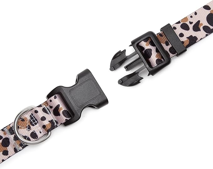 Mercano Adjustable Dog Collar - Special Design Patterns, Soft Nylon Comfortable Durable Pet Collar for Small Medium Large Dogs (L, Leopard)