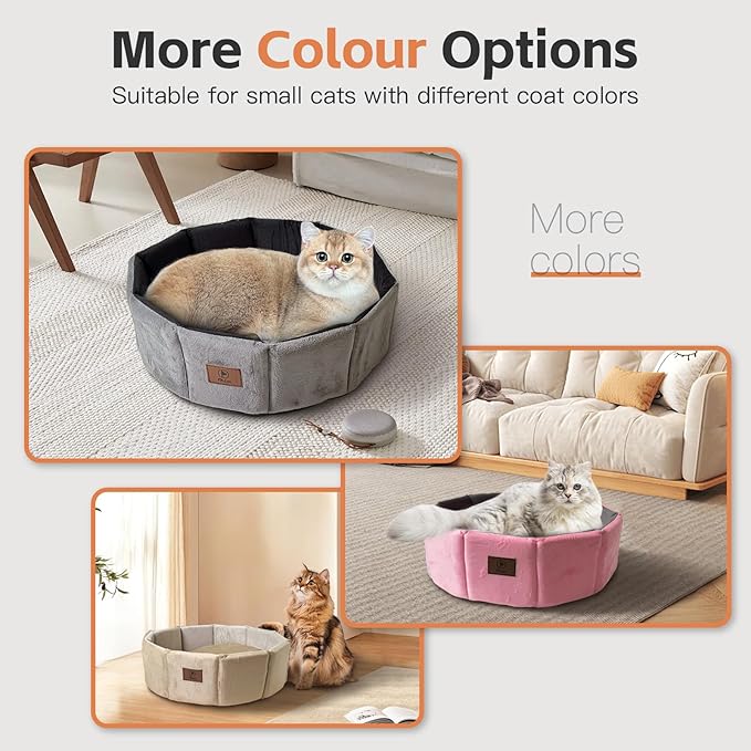 PJYuCien Cat Bed Kitten Bed, Washable Round Cat Beds for Indoor Cats, Super Soft Faux Rabbit Fur Small Bed for Puppy and Kitten, Fluffy Inner Mat Filling Memory Foam with Anti-Slip Bottom (Gray)