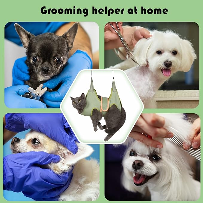 Guzekier Pet Hammock Harness for Cats & Dogs, Sling for Grooming, Restraint Bag with Nail Clippers/Trimmer, Comb, Ear/Eye Care