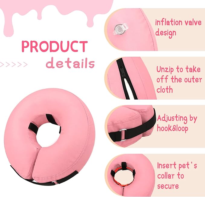 Supet Inflatable Dog Cone Collar Alternative After Surgery, Doggie Neck Donut Collar Recovery ECollar for Post Surgery, Soft Dog Cone for Small Medium Puppies Cats