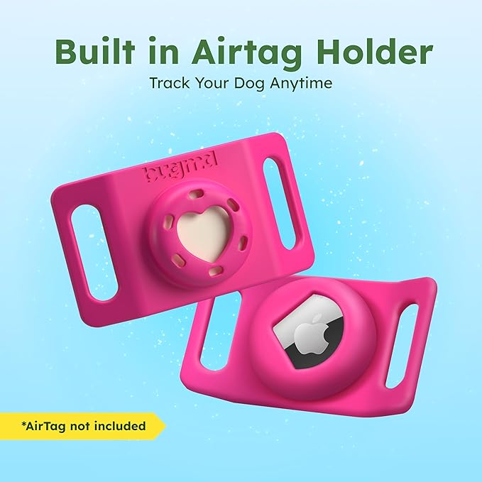 BugMD Paw Guardian Flea & Tick Pendant (3-Pack) with AirTag Holder – Plant-Based Flea & Tick Prevention for Dogs – Pet Collar Tag & GPS Tracker Holder for Dogs – Pink