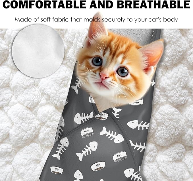 27.6" Cat Grooming Wrap, Self Adhesive Cat Wrap for Cutting Nails, Anti-Escape Calming Cat Swaddle Wrap for Medicine Ear Cleaning, Anti-Scratch Cats Burrito Restraint Blanket, Practical Pet Tool Grey