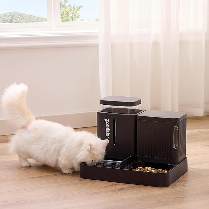 Gravity Dog Food and Water Dispenser, 2 in 1 Automatic Dog Feeder with 180 Degree Rotatable, 2 Pack Large Capacity Self Feeding for Small Dogs Puppy, Black, 1.6GALx2