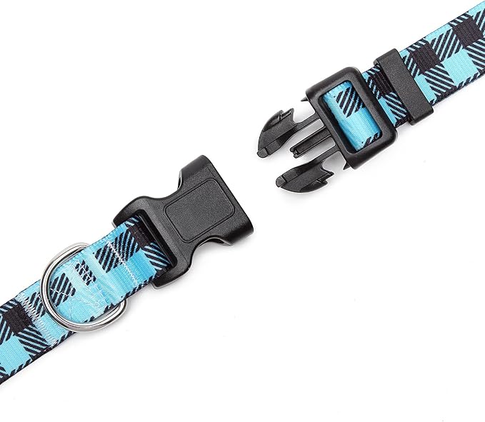 Mercano Adjustable Dog Collar - Special Design Patterns, Soft Nylon Comfortable Durable Pet Collar for Small Medium Large Dogs (L, Blue Plaid)