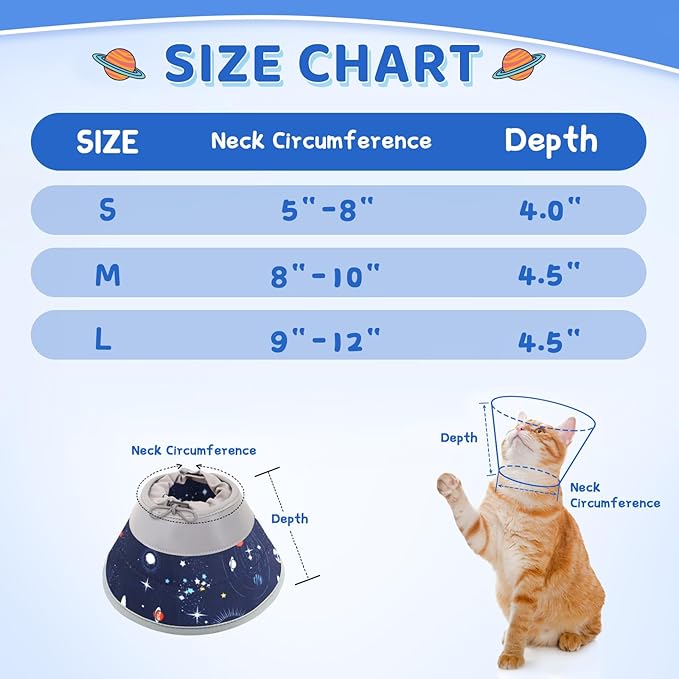 Cat Cone Collar Soft to Stop Licking, Adjustable, Foldable Lightweight Kitten Cones After Surgery Recovery for Cats & Kittens, Cat Cone Alternative (Grey, M)
