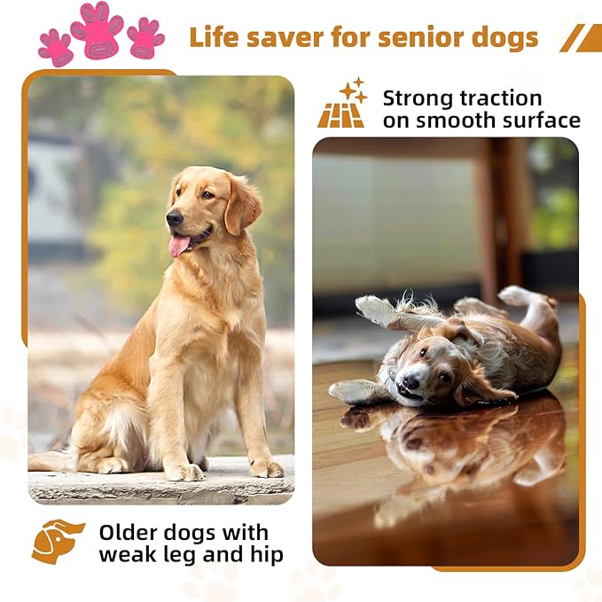 Non-Slip Dog Paw Protector Pads for Senior Dogs, Dog Paw Adhesive Pads on Hardwood Floor,Senior Pets Essentials with Strong Traction,Puppy Grippers,Pink,12 Sets 48 pc L