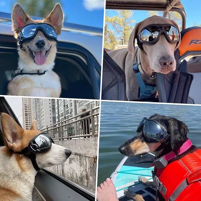 Pack of 2 Dog Goggles Dog Sunglasses for Medium to Large Breed Anti-UV Eye Protection with Adjustable Straps- Silver
