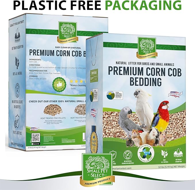 Small Pet Select 100% Natural Corn Cob Bedding for Pets Small Animal & Bird Cage Litter Safe for Hamsters, Guinea Pigs & More -12lb