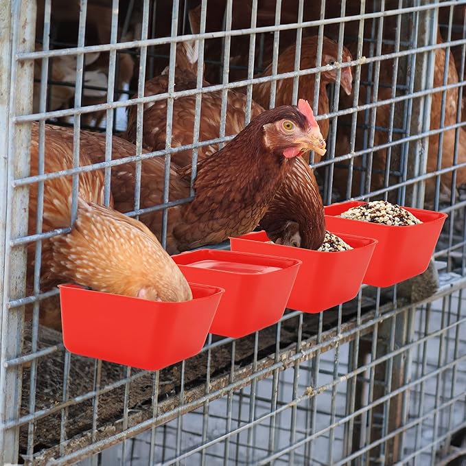 40 Pcs Cage Cups Chicken Feeder Cups 16 oz Hanging Bird Food Water Cups Bunny Cage Feeding Bowl Dish for Pet Parrot Rooster Parakeet Gamefowl Poultry Pigeon Wire Cage(Red)