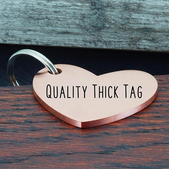 Ultra Joys Custom Personalized Pet ID Tag - Brushed Stainless Steel Heart in Rose Gold, Large