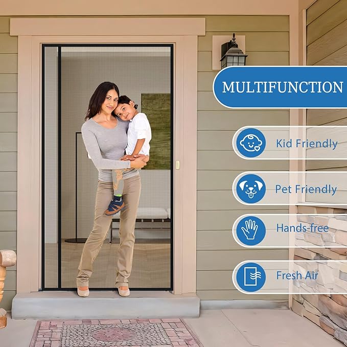 Magnetic Screen Door Left Right Side Opening Upgraded PET Mesh Greater Than Fiberglass and Polyester,Keep Bugs Out,Pet & Kid Friendly,Suitable for Sliding Doors,Patio French Doors-72" X 80"