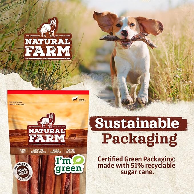 Natural Farm Collagen Sticks 6-Inch Dog Chews - Odor-Free, 95% Natural Collagen Supports Healthy Joints, Skin & Coat - Small, Medium Dogs ā Lasts 20% More (6 inch, 5 Pack)