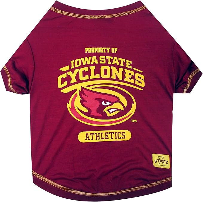 Pets First Collegiate IOWA STATE CYCLONES Dog T-Shirt, Medium. - Licensed Shirt for Pets Team Colored with Team Logos.- Premium Stretchable Materials for the Comfrot of your Dog & Cat.