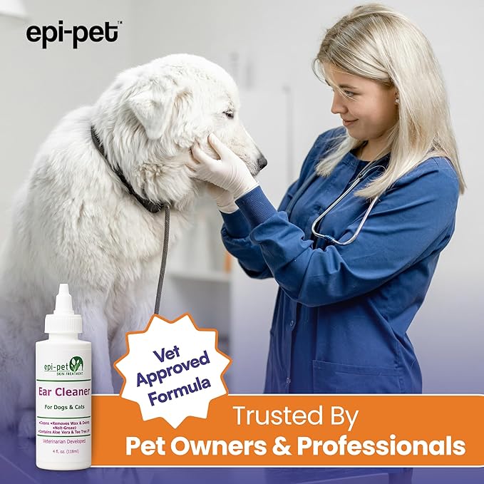 Dog & Cat Ear Cleaner Solution with Aloe Vera & Tea Tree Oil – Removes Itchy Ear Wax, Debris, Odor – Ears Wash, Drops & Flush for Pets, Dog Ears Cleaning, Cat Cleaner (4 oz- Pack of 2)