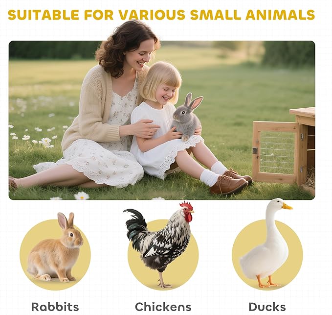 PawHut 48" Wooden Rabbit Hutch Bunny Cage with Waterproof Asphalt Roof, Fun Outdoor Run, Removable Tray and Ramp, Brown