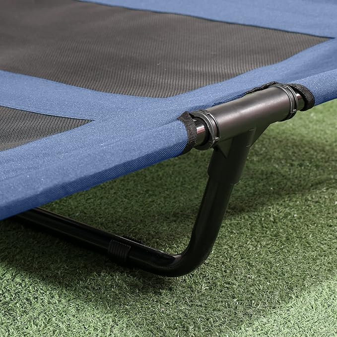 PawHut Elevated Dog Bed with Canopy, Portable Raised Dog Cot for XL Sized Dogs, Indoor & Outdoor, 48" x 36" x 43", Dark Blue