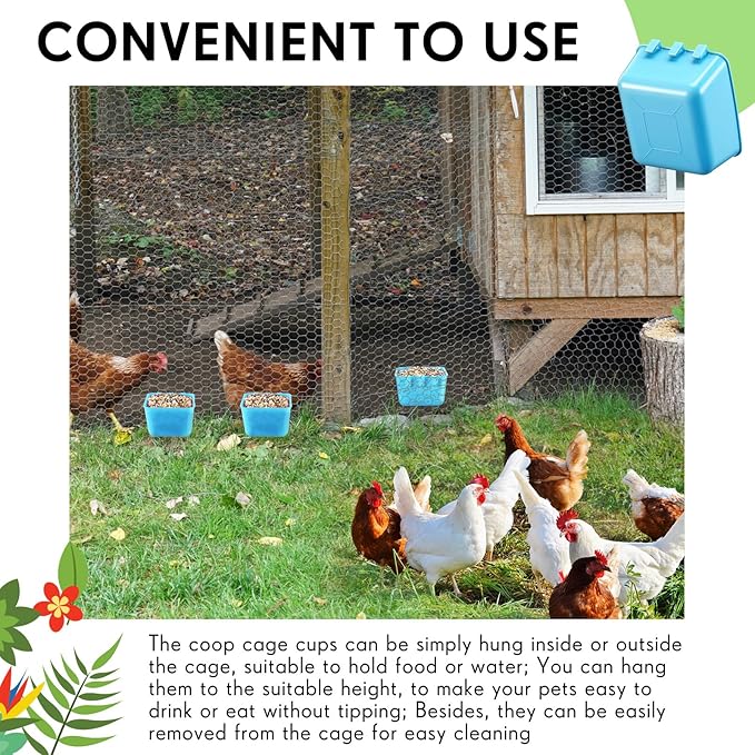 Maxdot 20 Pcs Cage Cups Chicken Feeder Waterer 16 oz Birds Feeders Hanging Bunny Cage Chicken Water Bowl for Pet Parrot Rooster Parakeet Gamefowl Poultry Pigeon Wire Hutch(Light Blue)