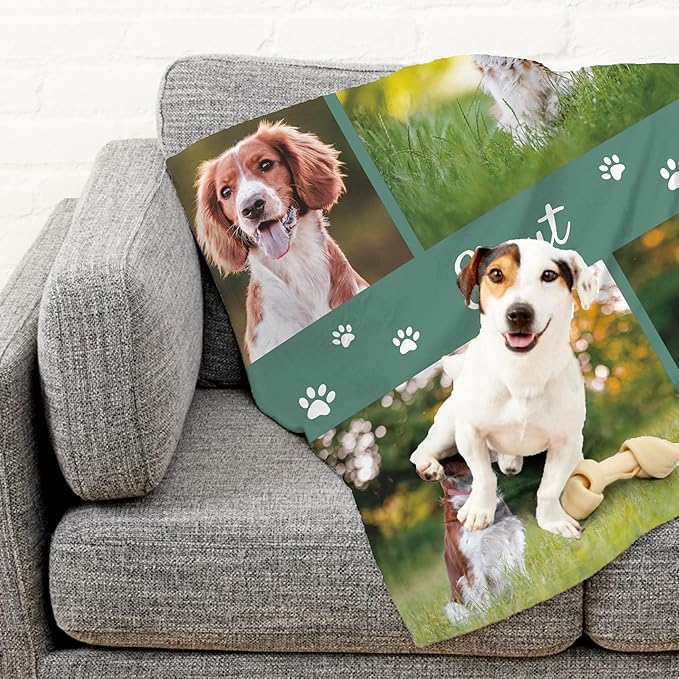 Prints Next Day โ Custom 60" x 80" Plush Pet Lightweight Blanket with Multi-Photo Upload - Personalized with Pet Lightweight's Name - Gift for Dog or Cat Owners - Printed in America