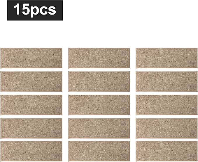 COSY HOMEER Edging Stair Treads Non-Slip Carpet Mat 28inX9in Indoor Stair Runners for Wooden Steps, Edging Stair Rugs for Kids and Dogs, 100% Polyester TPE Backing (15pc, Beige)