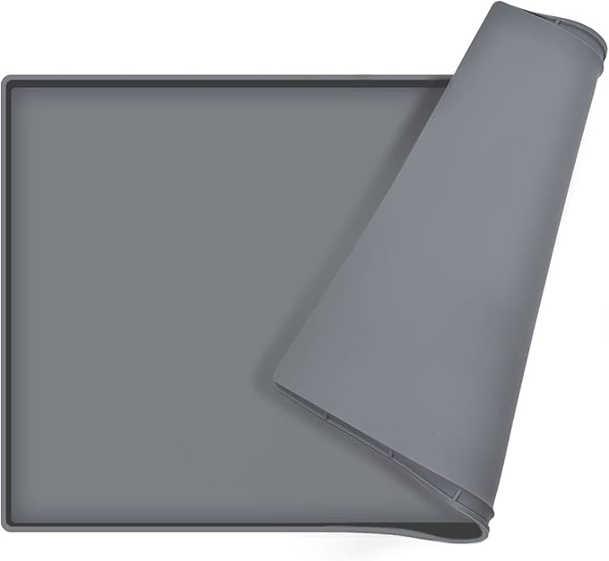 Dog Food Mat,Silicone Waterproof Food Tray,Non Slip Pet Bowl Mats Placemat,0.8" Raised Edge,Suitable for Most Small and Medium Sized Pets,28" x 18"