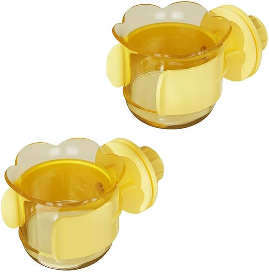 2pcs/4pcs PET Bird Bowls with Clamp, Bird Cage Feeder, Durable Water Bowl, Feeding Cups, Water Feeder for Cockatiel, Parakeet, Macaw, Finches, Lovebirds, Small Animals Gray (Yellow, 2pcs)