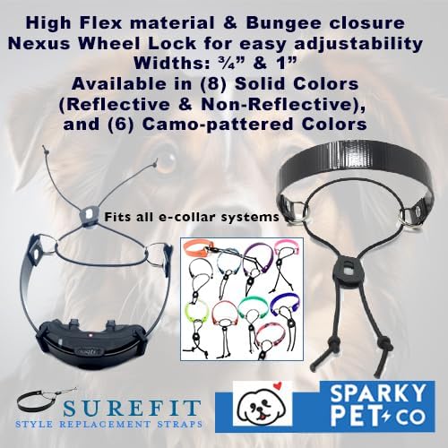 Sparky Pet Co - Surefit ECollar Replacement Strap - Bungee Dog Collar Waterproof - Adjustable - Secure Nexus Wheel Lock - for Electronic Training & Invisible Fence Systems - 1" (Reflective Yellow)