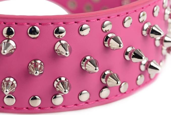 Serijoars Spiked Studded Dog Collar, PU Leather Dog Collar, Adjustable Pet Collars for Medium or Large Breed Pet (S, Hot Pink)