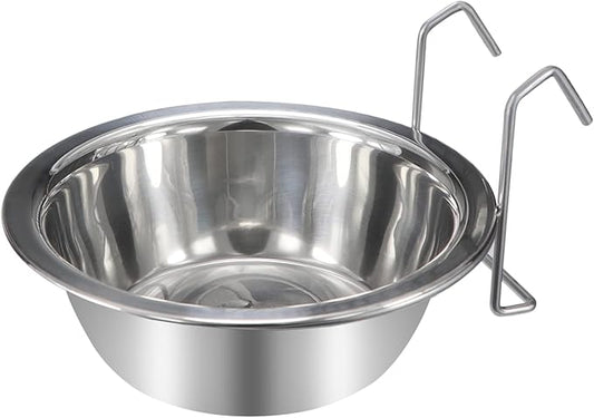 Wontee Pet Bowl Stainless Steel Hanging Food Water Bowls Bird Cage Feeder for Birds, Parrots, Small Sized Dogs and Cats (L)