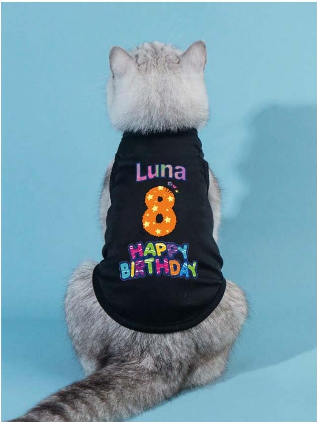Custom Dog Birthday Shirt,Personalized Pet Apparel Print with Name Age Number,Pet Birthday Outfit,Lightweight Breathable Cotton Vest for Small Medium Large Dogs Cat (White, 4X-Large)
