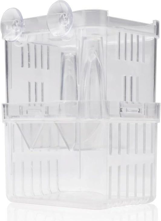 2 Pieces Floating Fish Breeder Box for Aquarium Divider, Transparent Fish Isolation Breeding Box with Suction Cups, Shrimp Tank Hatchery Fry Incubator for Clownfish Betta Guppy Acclimation