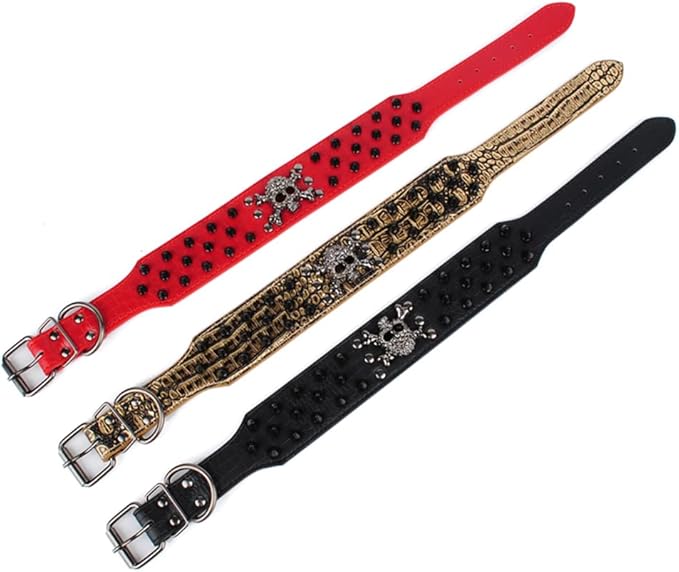 Serijoars Spiked Studded Dog Collar, PU Leather Dog Collar, Adjustable Pet Collars for Medium or Large Breed Pet (M, Gold Brown2)