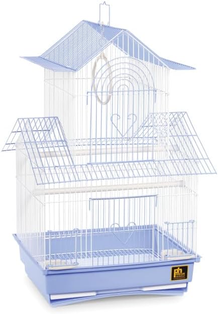 Rustic Retreat Bird Cage with Natural Wood Accents, Durable Metal Construction, Spacious Interior, and Comfortable Features for Birds' Light Blue