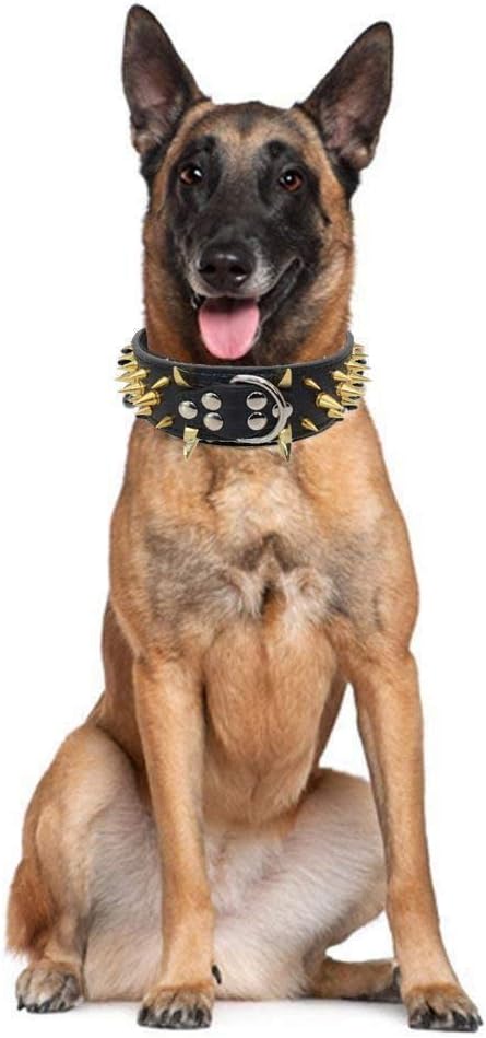 Serijoars Spiked Studded Dog Collar, PU Leather Dog Collar, Adjustable Pet Collars for Medium or Large Breed Pet (S, Black4)