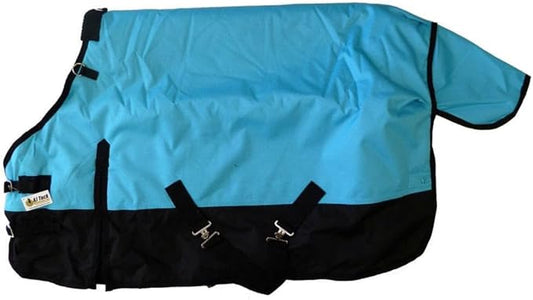 AJ Tack 1200D Waterproof Winter Pony Blanket - 300g Heavyweight Turnout with Fleece Collar, Shoulder Gussets & Tail Flap - Turquoise 56"