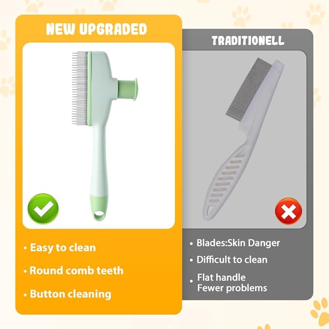 Pet Hair Removal Comb, 2025 New Flea Comb, Multifunctional Grooming Brush for Home Use, Portable Shedding Brush for Pet Owners (Blue)