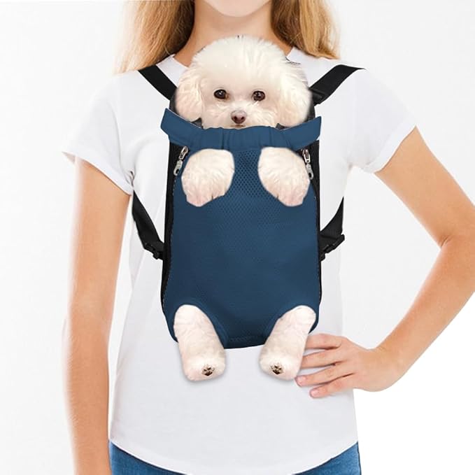 FEimaX Dog Carrier Backpack Pet Legs Out Front Cat Travel Bag, Adjustable Puppy Backpacks Carriers Hands-Free for Small Medium Dogs Cats Hiking Traveling Camping Daily Walking (Medium, Navy)