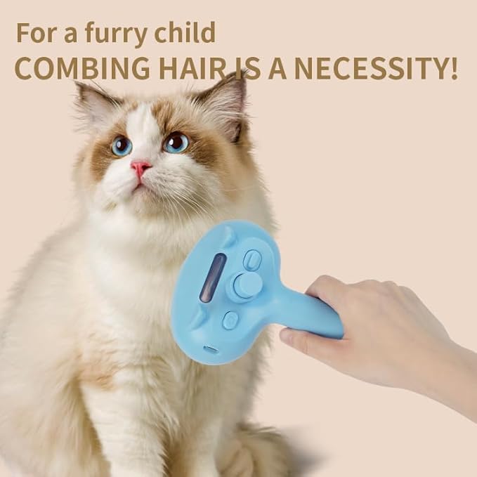 Cat Dog Grooming Brush 5-in-1 Pet Grooming Spray Brush Comb for Massaging and Cleaning Shedding Pet Hair, 1-Touch Release Button for Long/Short Hair Pets (Pink)