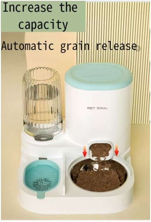 Automatic Cat Feeder & Water Dispenser - Dual Container for Dry/Wet Food, Two-in-One Upgraded Gravity Feeder and Water Dispenser Combo Set for Cats and Dogs. (Grey)