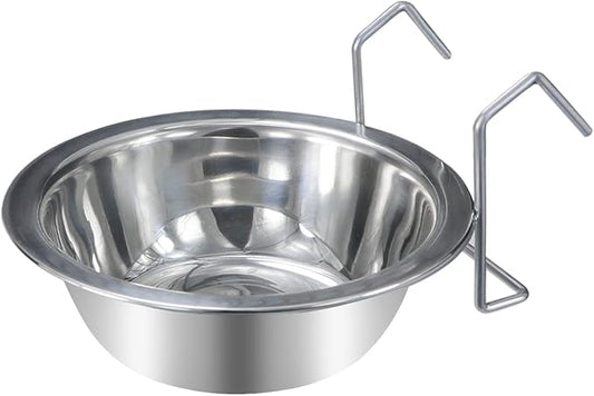 Wontee Pet Bowl Stainless Steel Hanging Food Water Bowls Bird Cage Feeder for Birds, Parrots, Small Sized Dogs and Cats (M)