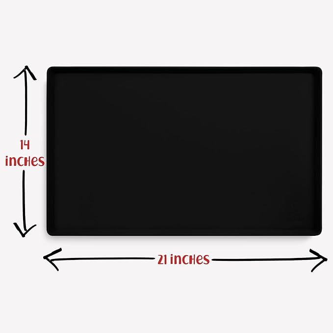 DogBuddy Dog Food Mat – Waterproof Dog Bowl Mat for Food and Water, Silicone Pet Feeding Mats for Floors, Non-Slip Placemat with High Edges for Dogs Bowls, Puppy Essentials (M: 21” x 14”, Black)
