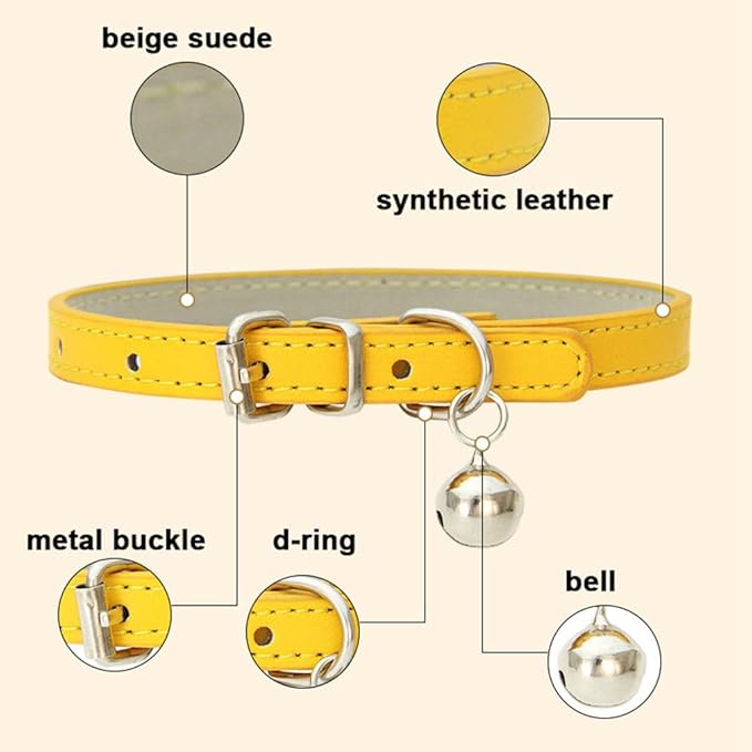 Dark Blue XXS Dog Collar with Bell, Soft Pu Leather Cat Collars Adjustable Buckle for XS Extra Small Medium Tiny Female Male Boys Girls Pets Puppy Kitten Teacup Yorkie XX-Small